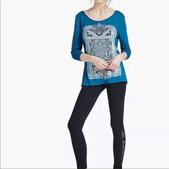 Lucky Brand Intricate Persian Rug yoga teal top - Picture 4 of 8